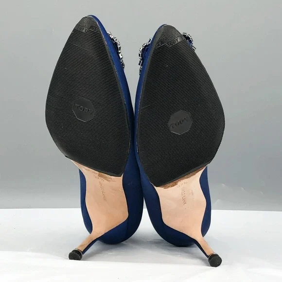 Manolo Blahnik Hangisi 70 Blue Satin Crystal Buckle Pumps 37.5 - Picture 6 of 7